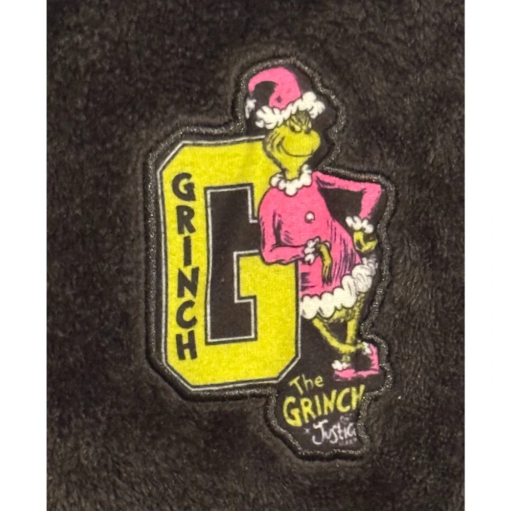 Justice Pajamas Girls 7/8 The Grinch One Piece Front Zip Cozy Pajamas Warm Black